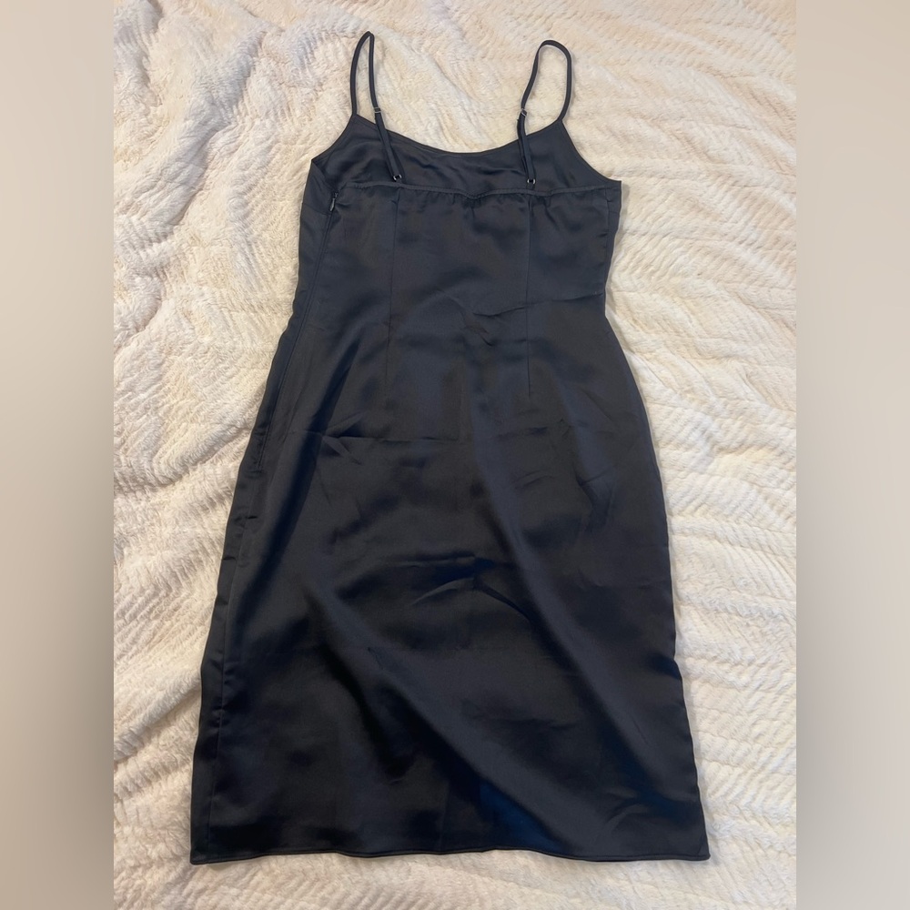 A&F Black Satin Midi Length Slip Dress with Slit size small petite - Picture 7 of 11